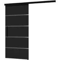 Inova Glasschiebetür 90 x 203,5 cm, Blockstreifen schwarz, Komplettset mit Stabgriff und beidseitigem Softclose