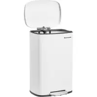 Famanu Abfalleimer 50 Liter - Soft-Close Mechanismus - Edelstahl - Cremeweiß