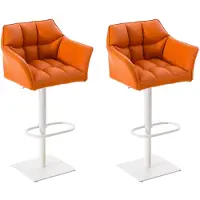 CLP 2er Set Barhocker Damaso Kunstleder drehbar und höhenverstellbar orange Gestell Farbe weiß
