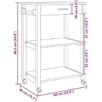 vidaXL Küchentrolley MONZA Schwarz 60 x 40 x 88,5 cm Massivholz Kiefer