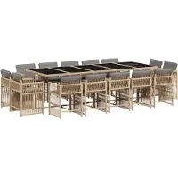 vidaXL 15-tlg. Garten-Essgruppe mit Kissen Beigemischung Poly Rattan