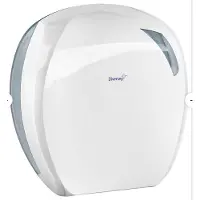 Diversey Toilettenpapier-Jumborollenhalter Maxi, Spender für Jumbo-Toilettenpapierrollen Maxi; Material: Kunststoff; Farbe: weiß/transparent; Grösse: 355 x 348 x 136 mm (HxBxT); passendes Papier D7524329 | Pac