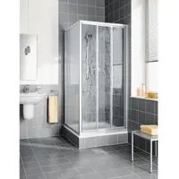Kermi Duschtür Gleittür 3-teilig „NOVA 2000“ 185 cm Glas Kerolan Fontana, Profile Weiß (RAL 9016)