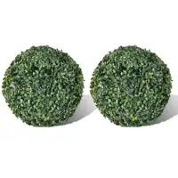 DELUKE Buchsbaum Künstlich 2er Set - 27cm, Grün Buchsbaumkugeln Formschnitt Kunstpflanze Dekopflanze Fake Plant für Wohnzimmer
