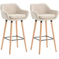 DELUKE Barhocker 2er Set mit Lehne Creme VILO - Stoffbezug, 99x55x46cm | Barhocker mit Lehne Tresenhocker Barstuhl Küchenhocker Thekenhocker
