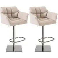 DELUKE 2er Set Barhocker SIHAR Stoff Elfenbein 64x45x88cm Silber Barstuhl Höhenverstellbar Mit Lehne Drehbar Tresenhocker Tresenstuhl