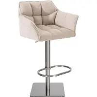 DELUKE Barhocker SIHAR - Stoff Elfenbein 64x45x88 cm Silber | Barstuhl Höhenverstellbar Mit Lehne Drehbar Tresenhocker Tresenstuhl Kneipenhocker Kneipenstuhl