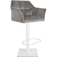 DELUKE Barhocker SIHAR Samt Grau 64x45x88cm Weiß Barstuhl Höhenverstellbar Mit Lehne Drehbar Tresenhocker Tresenstuhl