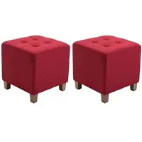 DELUKE 2er Set Sitzhocker CELIS - Stoff Rot 45x45x46 cm | Hocker Schlafzimmer Polsterhocker Wohnzimmer Sitzbank Esszimmer