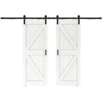 Inova Doppelflügelige Holzschiebetür 155 x 206,5 cm, Scheunentor weiß, Komplettset mit schwarzem Beschlag und Softclose