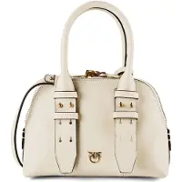 Pinko Handtasche Umhängetasche Bowling Bag Zip Mini Vitello White + White + Antique Gold creme