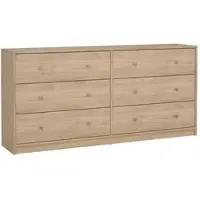 Wellhome - Doppeltes Sideboard mit 6 Schubladen in der Farbe Eiche 144 x 31 x 69 cm - Ebro Oak