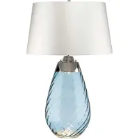 Elstead Lighting Elstead Lena Tischleuchte E27 74cm Blau getöntes Glas, Off-White Schirm Grauweiß