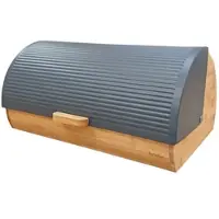Briebe BB1162GRY Brotkasten für Brotaufbewahrung, Bambusholz, Schiebedeckel, Brotbox Aufbewahrung, Grau