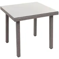 Proregal Poly-Rattan Gartentisch Mattis HxBxT 74,5x80x80 cm Grau Esstisch Beistelltisch Tisch Mit Glasplatte