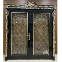 Casa Padrino Luxus Barock Doppel Wohnungstür Schwarz / Gold - Prunkvolle Massivholz Tür mit Rahmen - Luxus Möbel im Barockstil - Barock Möbel - Hotel Möbel - Barock Einrichtung - Edel & Prunkvoll