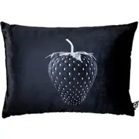 Casa Padrino Luxus Deko Kissen Strawberry mit Bling Bling Glitzersteinen Schwarz / Silber 35 x 55 cm - Feinster Samtstoff - Luxus Deko Accessoires
