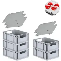 Proregal Spar Set 5x Eurobox Nextgen Economy Mit Auflagedeckel & 4x Schiebeschnappverschlüsse Rot Griffe Offen HxBxT 17 x 30 x 40 cm 16 Liter
