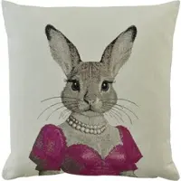 Jil Sander Kissenhülle Lolly 50x50 cm Pink - Elegantes Hasenporträt mit Perlenkette