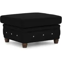 S-Style Möbel HOCKER Chesterfield Cleo Blink Schwarz Samt mit Kristallsteppung und braunen Massivholzfüßen
