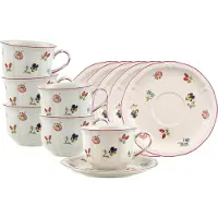 Villeroy & Boch Tasse "Frühstückstassen mit Untertassen Petite Fleur 260 ml 6er Set bunt", bunt, B:17cm H:9,3cm Ø:17cm, Porzellan, Trinkgefäße, Tasse, Spülmaschinenfest, Mikrowellensicher