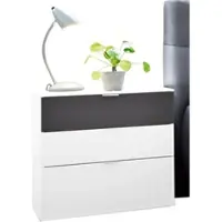 CASAVANTI Nachtkonsole 58 x 52,5 cm weiß/ vulkangrau - Holznachbildung - Nachttisch - Leisten alufarbig - 3 Schubkästen - Softeinzug - T. 40 cm