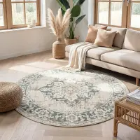FRAAI Teppich Vintage Rund - Spring Medaillon Creme Grün Ø 120 cm