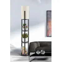 Opviq , Circle Nora - Black, Stehlampe, KÖRPER AUS SPANPLATTEN, Schwarz, 135 x 21 x 21 cm