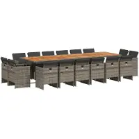 vidaXL 17-tlg. Garten-Essgruppe mit Kissen Grau Poly Rattan