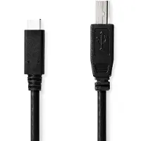 Nedis USB-Kabel - USB 2.0 - USB-C Stecker - USB-B Stecker - 480 Mbps - Vernickelt - 2.00 m - Rund - PVC - Schwarz - Box