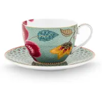 Pip studio Kaffeebecher Home Tasse und Untertasse Blooming Tales Fantasy Blue