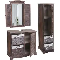 Mendler Badezimmerset MCW-H20, Badmöbel-Set Hochschrank Waschbeckenunterschrank Wandspiegel shabby braun
