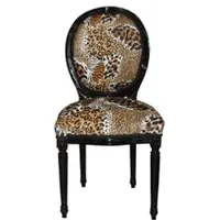 Casa Padrino Barock Esszimmer Stuhl Medaillon Tiger Muster / Schwarz - Barock Möbel - Limited Edition