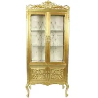 Casa Padrino Barock Vitrine Gold / Cremefarben 100 x 40 x H. 170 cm - Prunkvoller Barock Vitrinenschrank mit 2 Glastüren wunderschönen Verzierungen und Glitzersteinen
