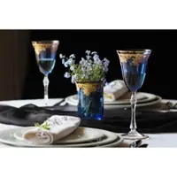 Casa Padrino Luxus Barock Weinglas 6er Set Hellblau / Gold Ø 9 x H. 21,5 cm - Handgefertigte gravierte und handbemalte Weingläser - Hotel & Restaurant Accessoires - Luxus Qualität