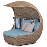 Casa Padrino Luxus Liegeinsel mit Sonnendach Braun / Hellblau 156 x 146 x H. 174 cm - Handgewebte Wetterbeständige Sonneninsel - Moderne Garten Möbel - Hotel Möbel