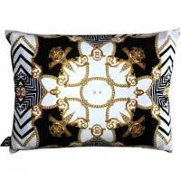 Casa Padrino Luxus Barock Kissen Paris Schwarz / Weiß / Gold 35 x 55 cm - Feinster Samtstoff - Wohnzimmer Deko Accessoires