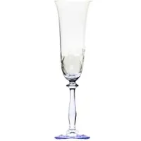Casa Padrino Luxus Barock Champagnerglas 6er Set Blau Ø 7 x H. 24,5 cm - Handgefertigte und handgravierte Champagnergläser mit Blumen Design - Hotel & Restaurant Accessoires
