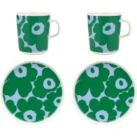 Marimekko - Oiva Unikko Frühstücks-Set, weiß / grün / hellblau (4-tlg.)
