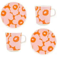Marimekko - Oiva Unikko Frühstücks-Set, weiß / pink / orange (4-tlg.)