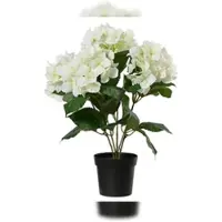 Décoris Künstliche Hortensie 28x46cm im Topf Kunstpflanze Hortensienpflanze Topfpflanze Frühlingsdeko Osterdeko Sommerdeko Weiß Grün