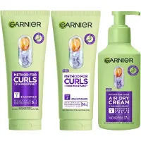 Garnier Method for Curls Shampoo, Conditioner and Air Dry Cream Bundle