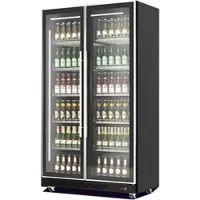 Chefgastro Kühlschrank DAMARA auf Rollen | 2x Glastür + LED | 758 Liter, HxBxT 198x110x60cm | 0/+10°C | Schwarz | + Geschirrtuch