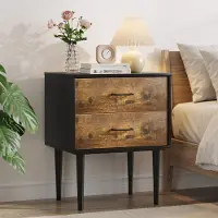 OKWISH Nachttisch MDF Antikbraun mit 2 Schubladen, wasserfeste Oberfläche, pflegeleicht