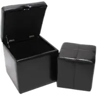 Mendler 2er Set Hocker Sitzwürfel Sitzhocker Aufbewahrungsbox Onex, Leder + Kunstleder, 45x44x44cm FSC-zertifiziert ~ schwarz