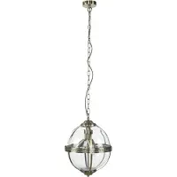 Licht-Erlebnisse Pendelleuchte Glas Metall E14 rund Ø 32 cm H: max. 120 cm in Messing Antik 3-flammig Kugel Schirm Jugendstil