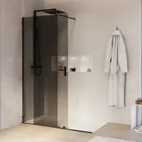 Bernstein Duschabtrennung Walk-In Nano NT101 Mit Schiebetür Schwarz Matt Graues Glas 8 mm 150cm