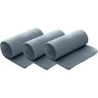 Wometo 3er Set Polar Fleecedecke 130x160 cm, OEKO-TEX ca. 400g Gewicht, mit Antipilling & Kettelrand - Farbe grau