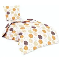 EXKLUSIV HEIMTEXTIL Flanell Bettwäsche ANOUK 2 teilig Reißverschluss Kreise gelb-braun Marke 135 x 200 cm + 80 x 80 cm