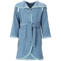 Vossen Kinderbademantel "Mimmi" Gr. 122, blau (dusty blau), L:80cm, Rundstrickware, Hausmäntel, Kinderbademantel, für Mädchen & Jungen, mit Kapuze & kontrastfarbigen Einfassung